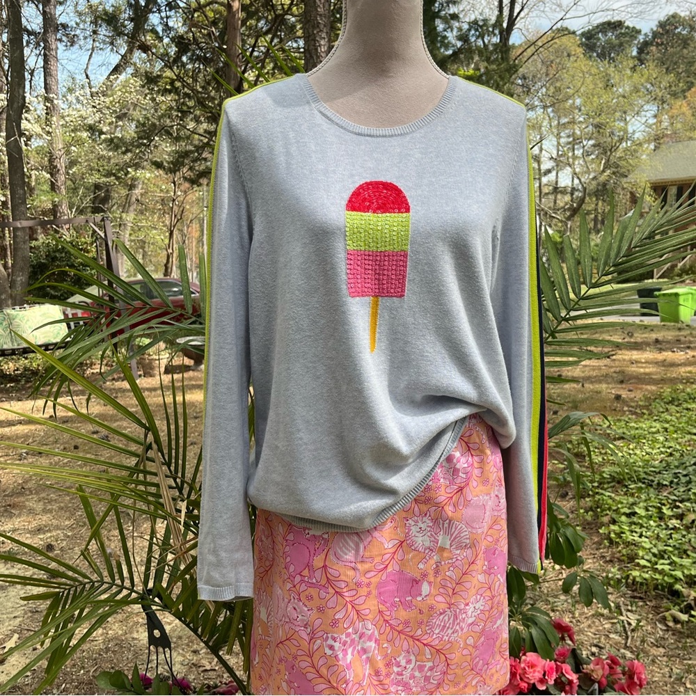 Lisa Todd ✨ Pop Top Cool Off Popsicle Embellished SweaterTop, Large, EUC